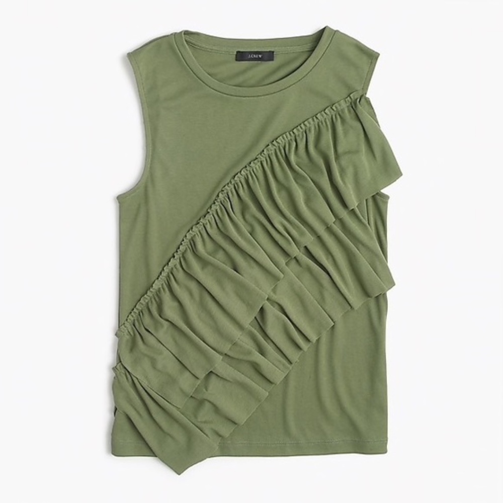 NWT J. Crew Green Drapey Ruffle Tank Top - Picture 1 of 6